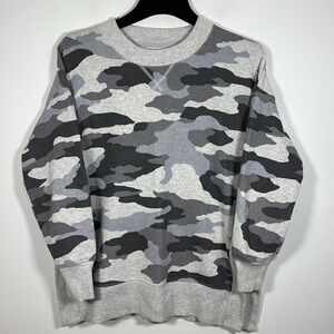Aerie Sweatshirt Small Grey Camo Print Crew Neck Long Sleeve Oversized Fleece